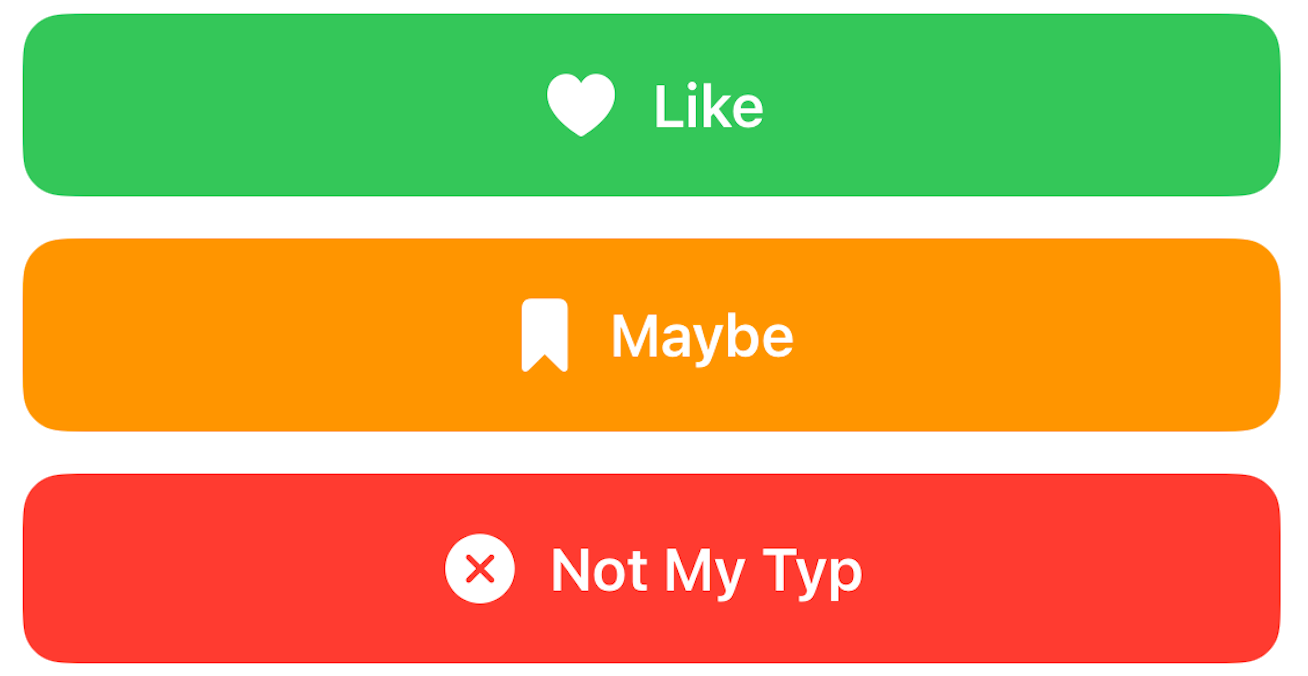 Typ app screenshot showing Yes/No/Maybe interface